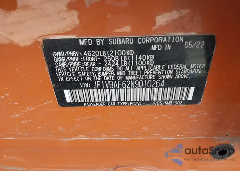 2022 Subaru Wrx Premium z USA, uszkodzony, nr VIN JF1VBAF62N9010264